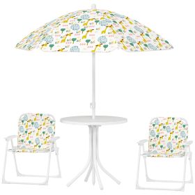 Qaba Kids Picnic Table and Chair Set, Outdoor Activity Table with Foldable Chairs, Removable Umbrella for Backyard, White
