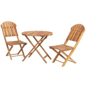 Outsunny 3PC Bistro Set Natural Wood Finish Foldable Balcony Furniture Outdoor Patio Set for Deck Leisure