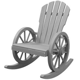 Outsunny Slatted Wood Rocker: Oversized Back, Perfect for Outdoor Leisure, Slate Gray|