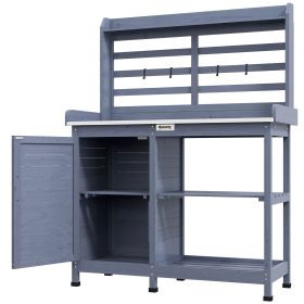 Outsunny Wooden Potting Bench for Outdoor Use, Gray with Aluminum Table Top, Storage for Garden Tools & Plants