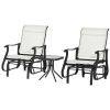 Outsunny 3-Piece Gliding Chair & Tea Table Set, Outdoor 2 Rocker Seats with Steel Frame, Tempered Glass Tabletop, Garden Patio Furniture, Cream White