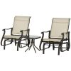 Outsunny 3-Piece Gliding Chair & Tea Table Set, Outdoor 2 Rocker Seats with Steel Frame, Tempered Glass Tabletop, Garden Patio Furniture, Beige