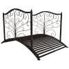 Outsunny Garden Bridge 4' Metal Arch with Scrollwork & Safety Rails Easy Assembly Black Bronze