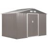 Outsunny 9x6 Metal Storage Shed, Tool Kit House with Foundation, 2 Sliding Door and 4 Vents, for Outdoor Backyard, Garden - Grey