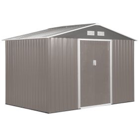 Outsunny 9x6 Metal Storage Shed, Tool Kit House with Foundation, 2 Sliding Door and 4 Vents, for Outdoor Backyard, Garden - Grey