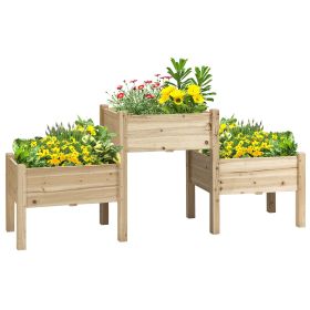 Outsunny 3pc Wooden Garden Box Set, Elevated Plant Stand with Two-Tiered Design, Drainage Holes, Natural