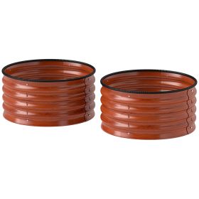 Outsunny Set of 2 Raised Garden Bed, Metal Planter Box with Safety Edging, Easy-to-assemble Stock Tank, Dark Brown