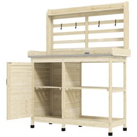 Outsunny Wooden Potting Bench with Storage, Sink, Water Tap for Backyard, Patio, Balcony, Natural