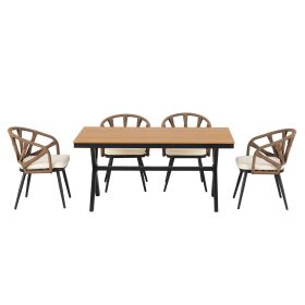 U_Style Contemporary Outdoor Set with PE Rattan Chairs and Plastic Wood Table,Suitable for Gardens and Lawns