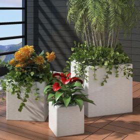 Garden Square Rattan Raised Bed Set 3 pcs White