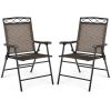 Set of 2 Patio Folding Chairs Sling Portable Dining Chair Set with Armrest