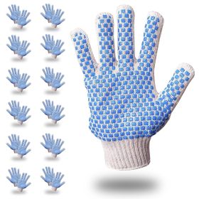 Pack of 288 String Knit Gloves with Blue Blocks on Two Sides L size Knitted Cotton Polyester Gloves for General Purpose. Protective Gloves with Blue P