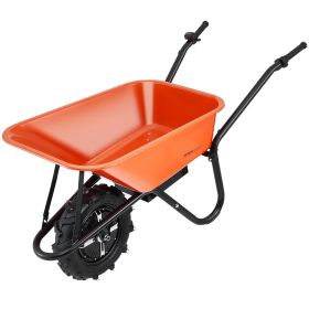 VEVOR Electric Wheelbarrow Cart, 500W Powered Utility Garden Wagon Dump Cart, 4 Cu. Ft. Load & 330 lbs Capacity with Metal Handle & 16" Track Wheels