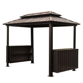 6x10FT Hardtop Grill Gazebo, Outdoor BBQ Gazebo with Double Galvanized Steel Roof, Patio Grill Canopy with 2 Cabinets and Ceiling Hooks for Backyard