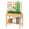 Outsunny Wooden Raised Garden Bed with Trellis, Outdoor Planter Box with Storage Shelf for Vegetables, Flowers, Herbs