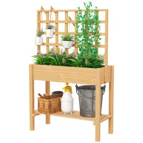 Outsunny Wooden Raised Garden Bed with Trellis, Outdoor Planter Box with Storage Shelf for Vegetables, Flowers, Herbs