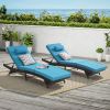 Outdoor Wicker Long Reclining Chair Set of 2 , Wicker Reclining Lounge Chair Lawn Sunbathing Chairs Recliner up to 150° Beach Poolside Garden