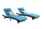 Outdoor Wicker Long Reclining Chair Set of 2 , Wicker Reclining Lounge Chair Lawn Sunbathing Chairs Recliner up to 150° Beach Poolside Garden