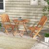 Outsunny 3PC Bistro Set Natural Wood Finish Foldable Balcony Furniture Outdoor Patio Set for Deck Leisure