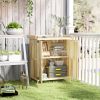 Outsunny Outdoor Storage Cabinet, Garden Tool Shed with Metal Tabletop, Shelf, Wooden Potting Bench with 2 Doors, Natural Wood