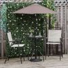 Outsunny 4 Piece Outdoor Bar Set with 2 Folding Chairs, Adjustable Umbrella and Wave Textured Tempered Glass Table, Cream White