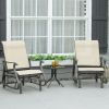 Outsunny 3-Piece Gliding Chair & Tea Table Set, Outdoor 2 Rocker Seats with Steel Frame, Tempered Glass Tabletop, Garden Patio Furniture, Beige