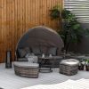 Outsunny 4 Pieces Patio PE Wicker Lounge Set, Rattan Garden Conversation Furniture Set, Round Sofa Bed with Canopy, Cushioned, Coffee Table, Grey