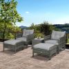 Outsunny 5-Piece Gray Rattan Wicker Lounge Chair Set Outdoor Patio Conversation with Cushions Chairs Ottomans & Glass Table