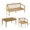 Outsunny 4 Pieces Acacia Wood Patio Furniture Set, Outdoor Sofa Conversation Set w/ Thickened Cushions for Backyard Garden, Teak
