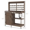 Outsunny Wooden Potting Bench with Storage, Sink, Water Tap for Backyard, Patio, Balcony, Dark Brown