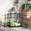 Outsunny 3-Tier Yard Tool Storage Rack, Garden Tool Organizer with Hooks for Long-Handled, Broom, Shovel, Orange