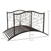 Outsunny Garden Bridge 4' Metal Arch with Scrollwork & Safety Rails Easy Assembly Black Bronze