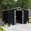 Outsunny 9' x 6' Metal Storage Shed - Dark Gray, Garden Tool House, 2 Sliding Doors, 4 Air Vents, Ideal for Backyard, Patio & Lawn | Shop