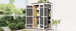 [Video Provided] TOPMAX Outdoor 5.5ft Hx4.1ft L Wood Storage Shed, Garden Tool Cabinet with Waterproof Asphalt Roof, Four Lockable Doors