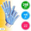 Pack of 288 String Knit Gloves with Blue Blocks on Two Sides L size Knitted Cotton Polyester Gloves for General Purpose. Protective Gloves with Blue P