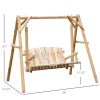 Outsunny 6.5' Outdoor Rustic Patio Swing Chair, 2-Person Porch Swing Chair with Solid Wood Leg, Garden Swing, Natural
