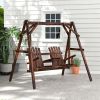 Outsunny Adirondack Swing Chair Outdoor 2-Seat Freestanding Solid Wood with Center Table Carbonized