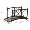 Outsunny 3.3FT Metal Zen Garden Bridge, Decorative Arch, Safety Siderails, Floral Scrollwork, Brown