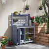 Outsunny Wooden Potting Bench for Outdoor Use, Gray with Aluminum Table Top, Storage for Garden Tools & Plants