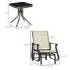 Outsunny 3-Piece Gliding Chair & Tea Table Set, Outdoor 2 Rocker Seats with Steel Frame, Tempered Glass Tabletop, Garden Patio Furniture, Beige