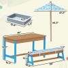 Qaba Kids Picnic Table Set with Foldable Umbrella, Removable Cushions & Boxes, Dinosaur Theme, Blue