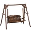 Outsunny Outdoor Loveseat Swing Rustic 6.5' 2-Person Solid Wood Brown