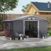 Outsunny 12.6' x 11' Metal Storage Shed, Garden Tool House with Double Sliding Doors, 4 Air Vents for Backyard, Patio & Lawn, Dark Gray