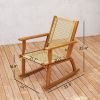 Outsunny Outdoor Lawn Rocking Chair Set of 2, Acacia Wood Patio Rocking Chairs with Wicker Back and Seat for Garden, Khaki