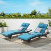 Outdoor Wicker Long Reclining Chair Set of 2 , Wicker Reclining Lounge Chair Lawn Sunbathing Chairs Recliner up to 150° Beach Poolside Garden