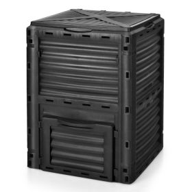 80-Gallon Outdoor Composter with Large Openable Lid and Bottom Exit Door (Color: Black)