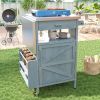 40.5" Outdoor Grill Cart with Stainless Steel Top, Solid Wood Outdoor Storage Cabinet with Drop Leaf, One Drawer, Towel Rack