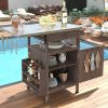 40.5" Outdoor Grill Cart with Stainless Steel Top, Solid Wood Outdoor Storage Cabinet with Drop Leaf, One Drawer, Towel Rack
