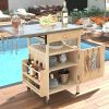 40.5" Outdoor Grill Cart with Stainless Steel Top, Solid Wood Outdoor Storage Cabinet with Drop Leaf, One Drawer, Towel Rack