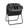 Rotating Compost Bin Barrel with Dual Chamber and Sliding Doors
